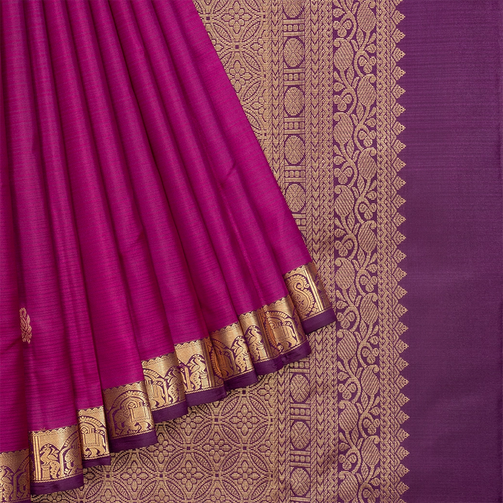Hayagrivas Handloom Magenta Kanjivaram Silk Saree with Purple Border KBF582G2-9