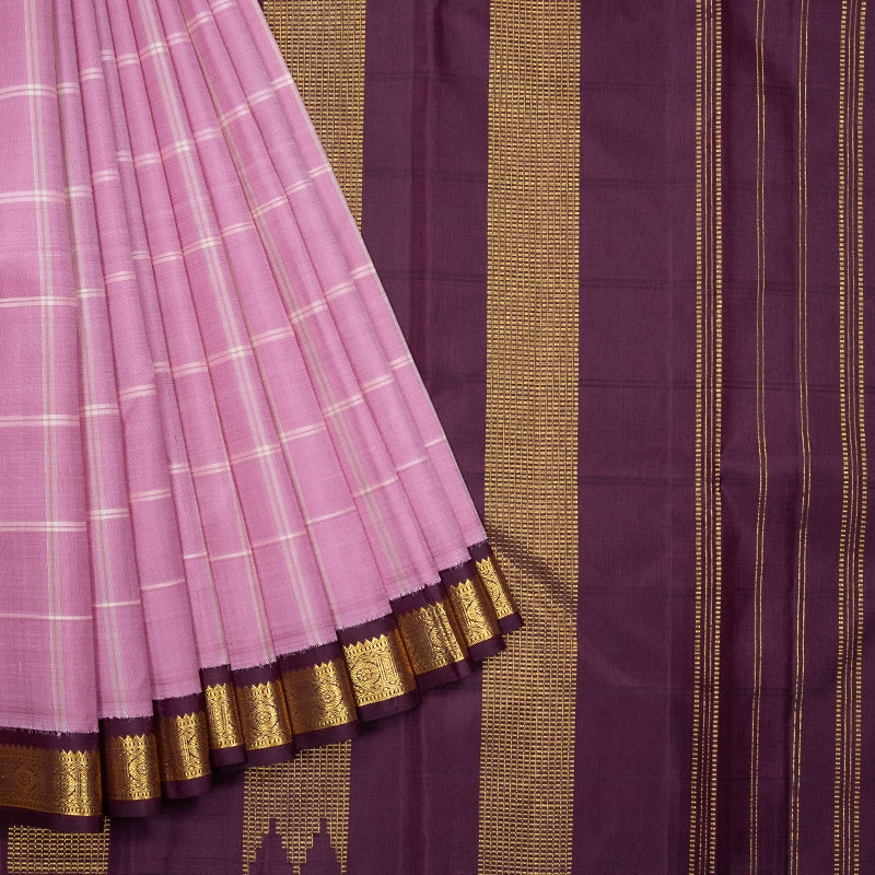 Hayagrivas Handloom Rose Pink Kanjivaram Silk Saree with Burgundy Border KBF597G7-1