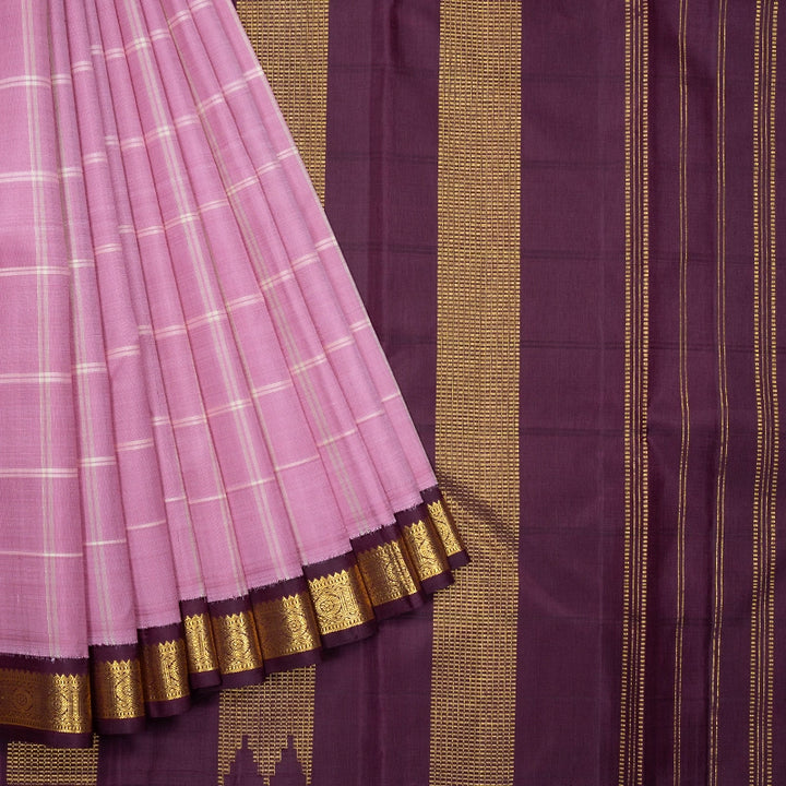 Hayagrivas Handloom Rose Pink Kanjivaram Silk Saree with Burgundy Border KBF597G7-1