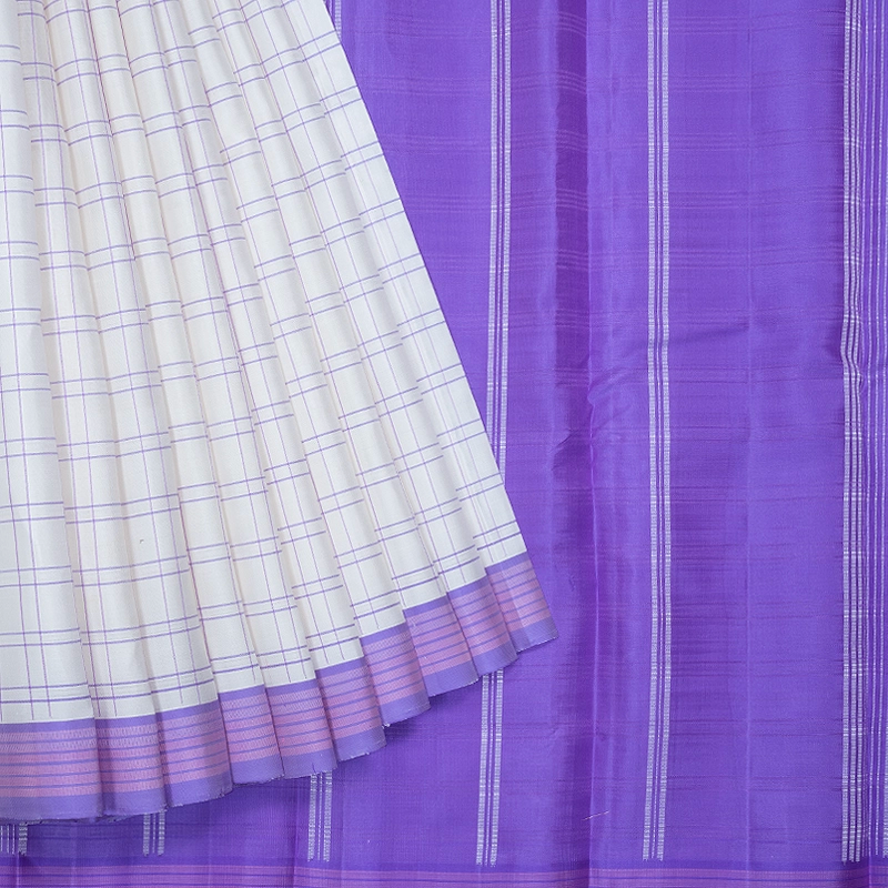 Hayagrivas Handloom Half-White Kanjivaram Silk Saree with Lilac Border KBF620G1-2