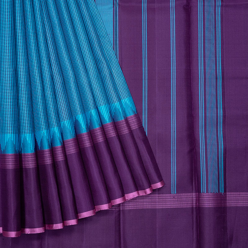 Hayagrivas Handloom Sky Blue &amp; Purple Checks Kanjivaram Silk Saree KBF620G6-3