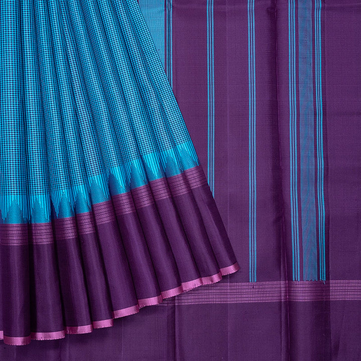 Hayagrivas Handloom Sky Blue &amp; Purple Checks Kanjivaram Silk Saree KBF620G6-3