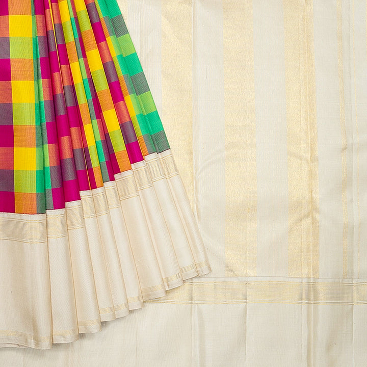 Hayagrivas Handloom Multicolour Checks Kanjivaram Silk Saree with Beige Border KBF638G1-3