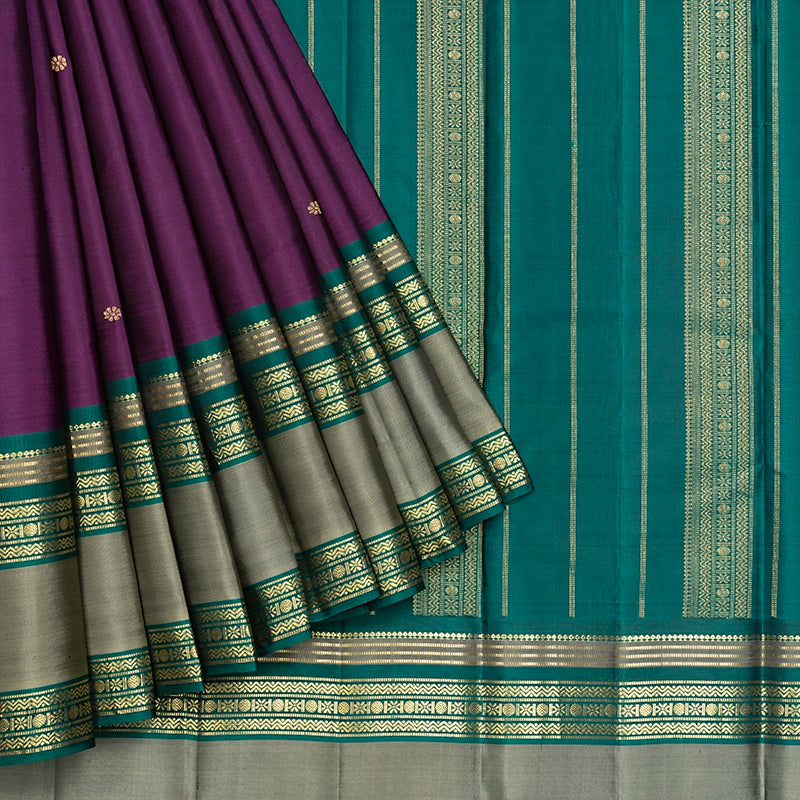Hayagrivas Handloom Purple Kanjivaram Silk Saree with Ganga Jamuna Border KBF644G3-1