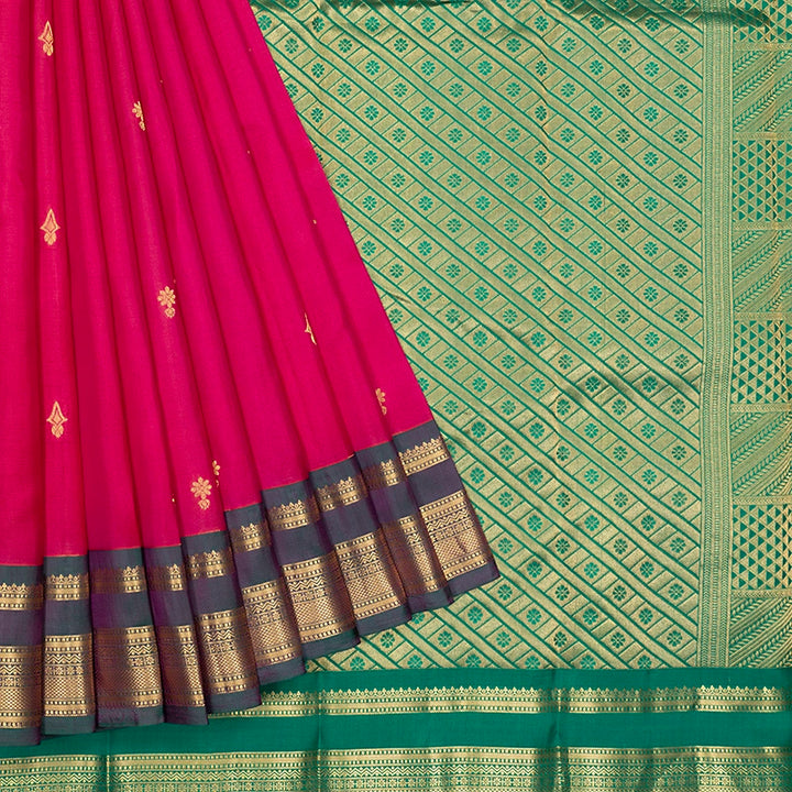 Hayagrivas Handloom Pink Kanjivaram Silk Saree with Manthalir Green Border KBF688G2-18