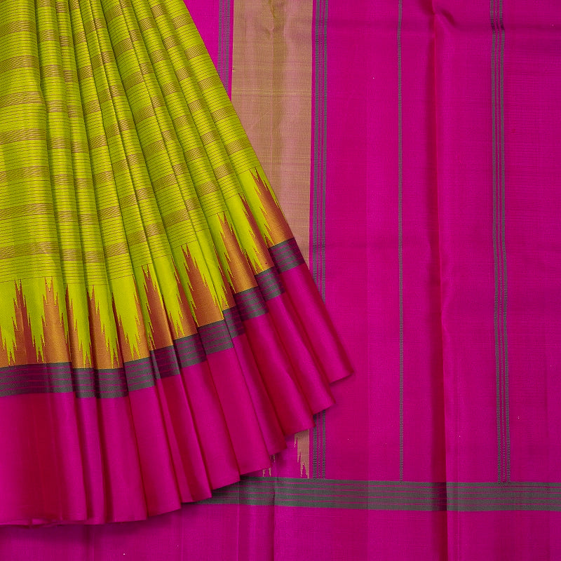 Hayagrivas Handloom Lime Green Kanjivaram Silk Saree with Ganga Jamuna Border KBF713G3-1