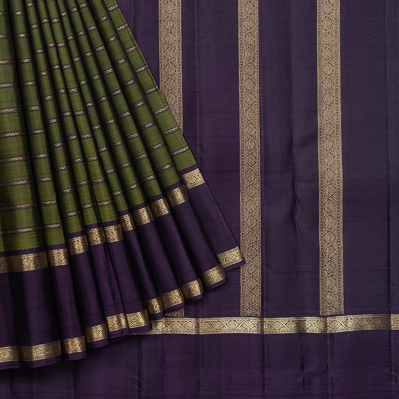 Hayagrivas Handloom Mehandi Green Kanjivaram Silk Saree with Nagapazham Border KBF719G1-1
