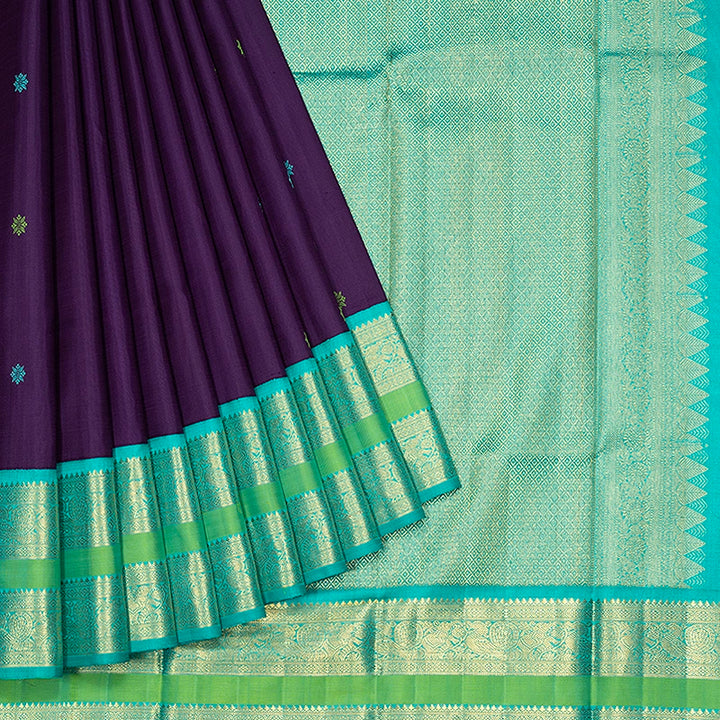 Hayagrivas Handloom Purple Kanjivaram Silk Saree with Aqua Green Border KBF720G5-1