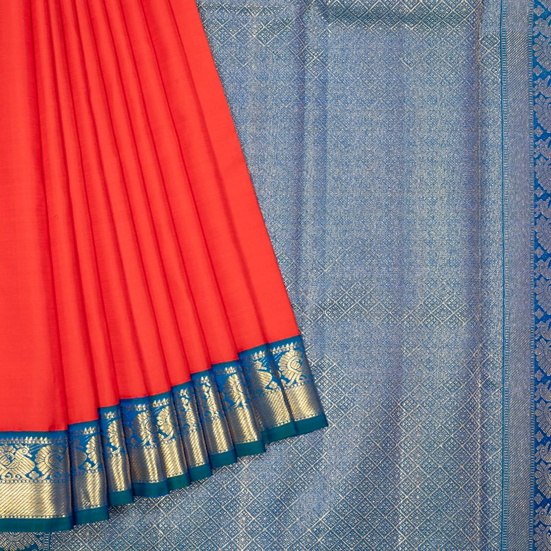 Hayagrivas Handloom Red Kanjivaram Silk Saree with Mayilkazhuthu Border KBF721G1-1