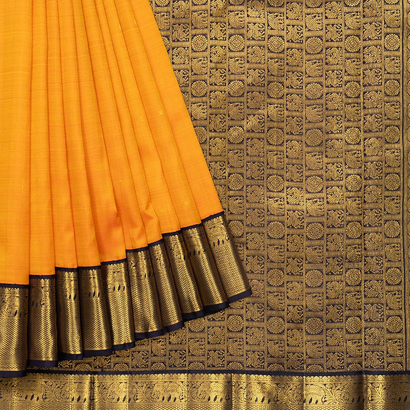 Hayagrivas Handloom Mambazham Orange Kanjivaram Silk Saree with Deep Jamun Border KBF741H1-2