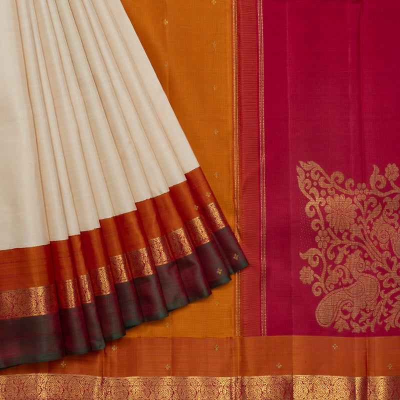 Hayagrivas Handloom Half-White Kanjivaram Silk Saree KBF742H9-1