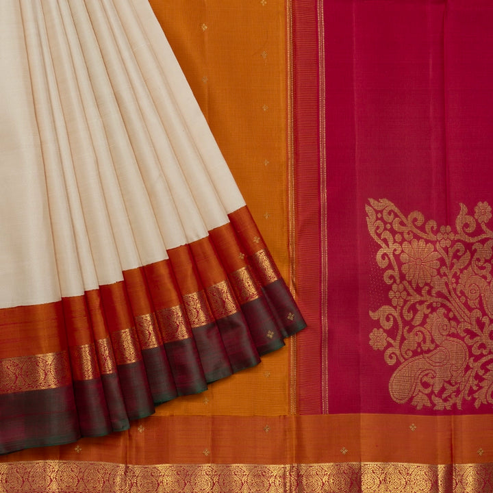 Hayagrivas Handloom Half-White Kanjivaram Silk Saree KBF742H9-1