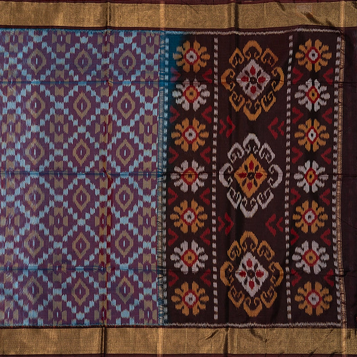 Hayagrivas Blue-Purple Ikkat Kora Silk Cotton Saree SSCBF155H1-21