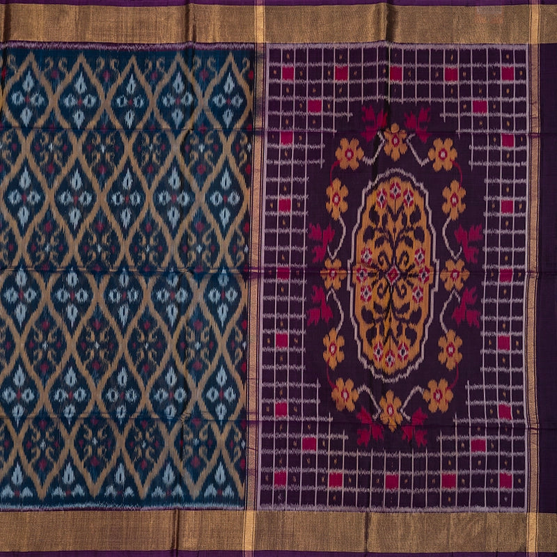 Hayagrivas Midnight Blue Ikkat Kora Silk Cotton Saree SSCBF155H1-29