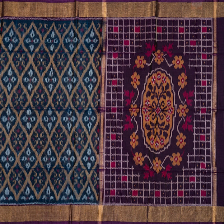 Hayagrivas Midnight Blue Ikkat Kora Silk Cotton Saree SSCBF155H1-29