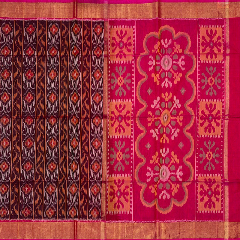 Hayagrivas Plum Purple Ikkat Kora Silk Cotton Saree SSCBF155H1-44