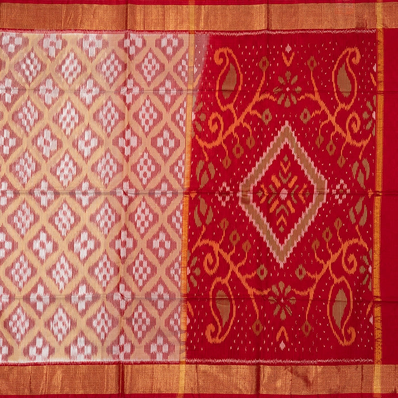Hayagrivas White Ikkat Kora Silk Cotton Saree SSCBF155H1-6