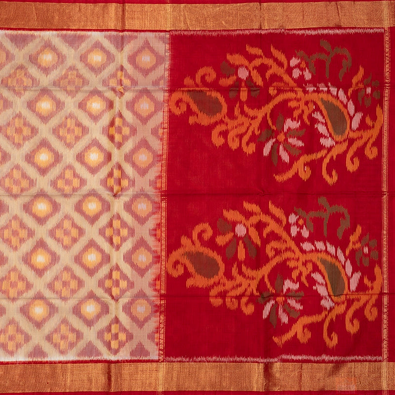 Hayagrivas Sandal Ikkat Kora Silk Cotton Saree SSCBF155H1-8
