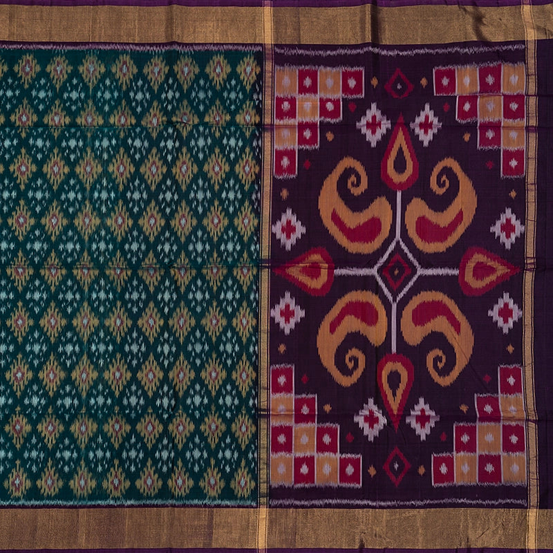 Hayagrivas Emerald Green Ikkat Kora Silk Cotton Saree SSCBF155H1-81