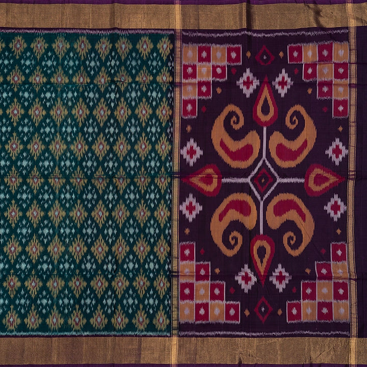 Hayagrivas Emerald Green Ikkat Kora Silk Cotton Saree SSCBF155H1-81