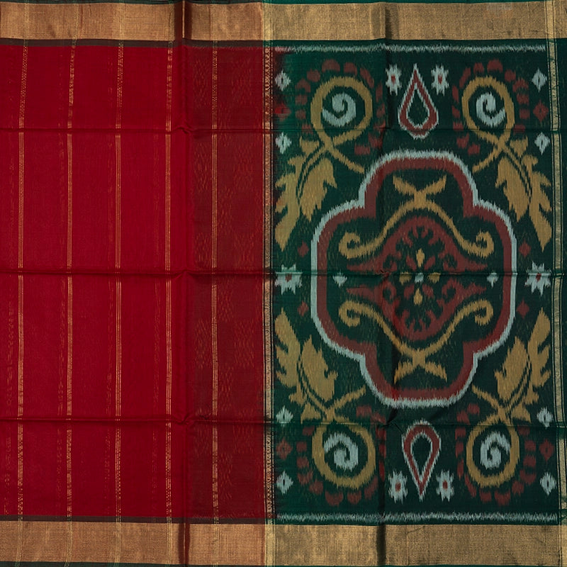 Hayagrivas Maroon Ikkat Kora Silk Cotton Saree SSCBF155H2-2