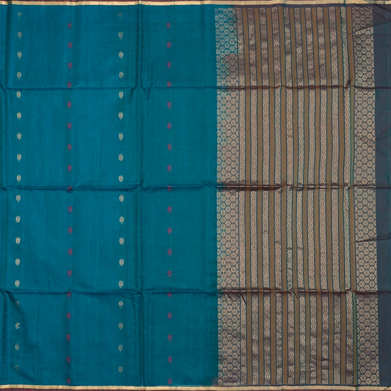 Hayagrivas Teal Blue Kora Silk Cotton Saree SSCBF156H2-56