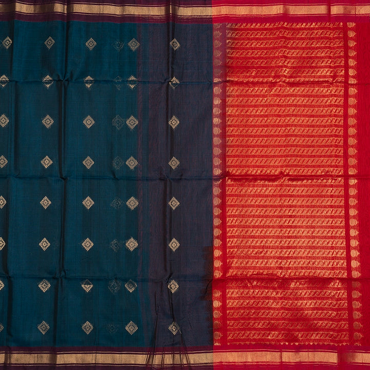 Hayagrivas Peacock Blue Kora Silk Cotton Saree SSCBF156H2-55