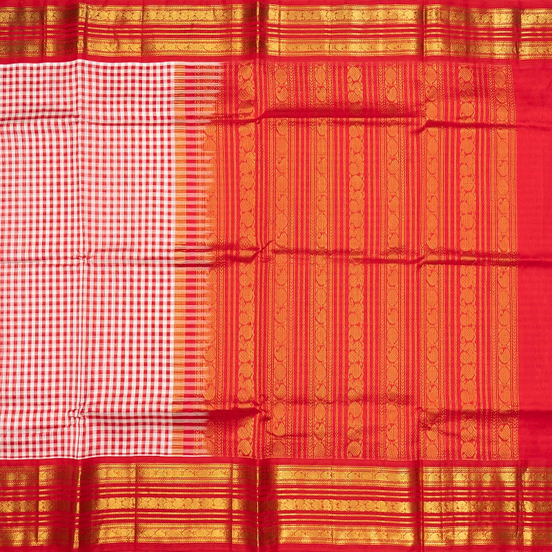Hayagrivas Red &amp; White Checks Pure Silk Cotton Saree SSCBF176I2-1