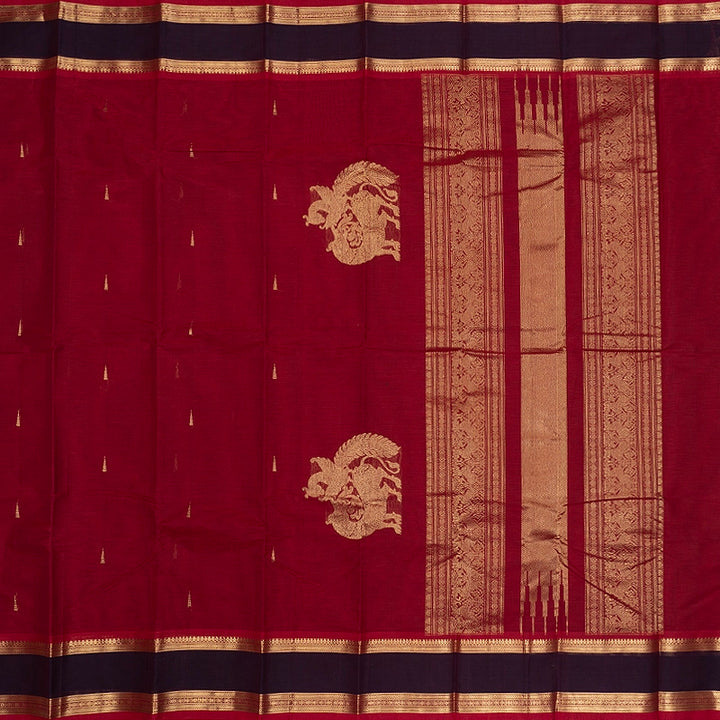 Hayagrivas Reddish-Pink Handloom Kanchi Cotton Saree SSCBF177I7-9