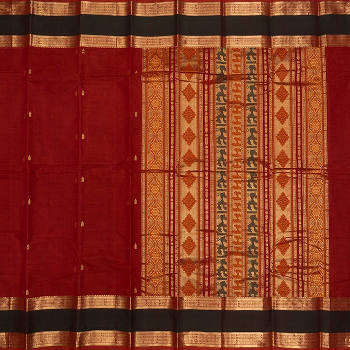 Hayagrivas Brick Orange Handloom Kanchi Cotton Saree SSCBF177I10-2