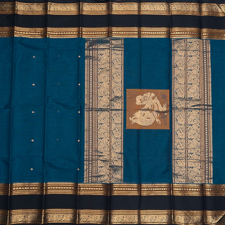Hayagrivas Peacock Blue Handloom Kanchi Cotton Saree SSCBF177I10-6