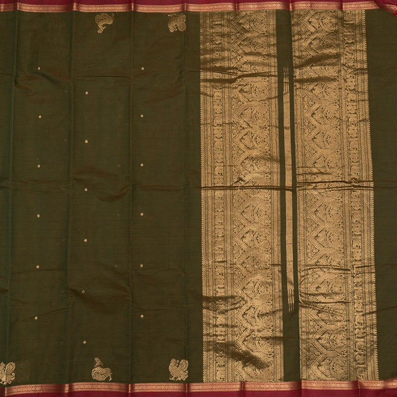 Hayagrivas Mehandi Green Handloom Kanchi Cotton Saree SSCBF177I6-3