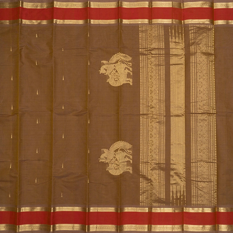 Hayagrivas Khaki Brown Handloom Kanchi Cotton Saree SSCBF177I7-6