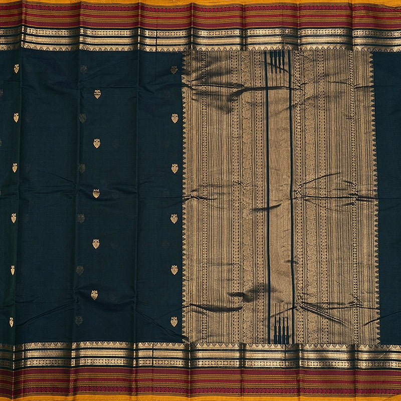 Hayagrivas Deep Teal Green Handloom Kanchi Cotton Saree SSCBF177I8-6