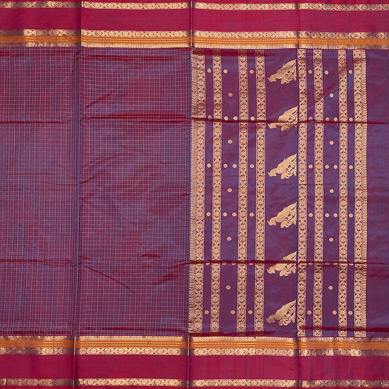 Hayagrivas Blue-Purple Kanchi Silk Cotton Saree SSCBF179I12-19