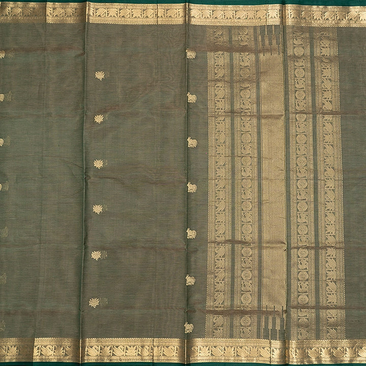 Hayagrivas Green &amp; Beige (Shot Colour) Kanchi Silk Cotton Saree SSCBF179I5-32
