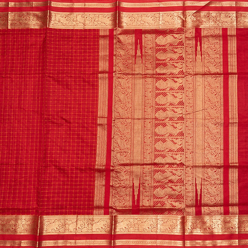 Hayagrivas Red Kanchi Silk Cotton Saree SSCBF179I8-5