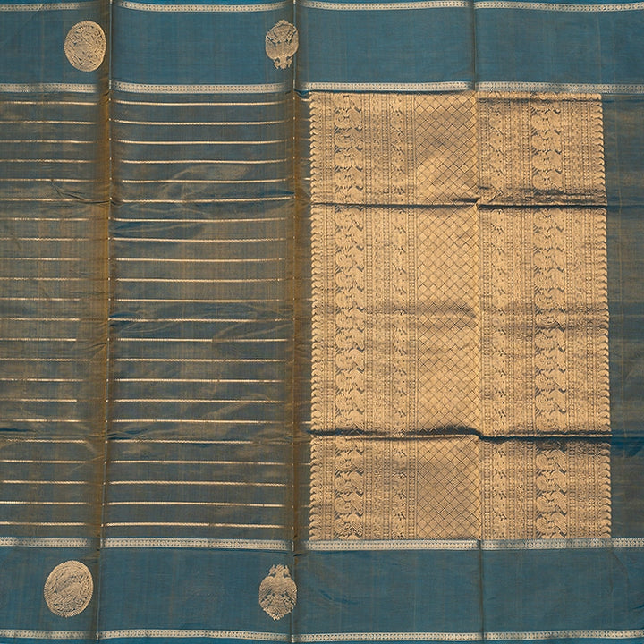 Hayagrivas Yellowish-Blue Kanchi Silk Cotton Saree SSCBF179I9-33