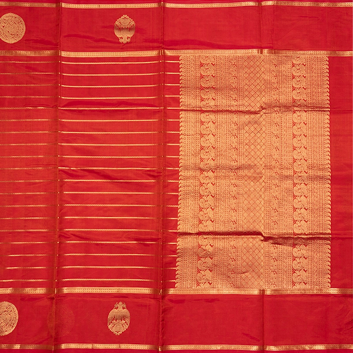 Hayagrivas Reddish-Orange Kanchi Silk Cotton Saree SSCBF179I9-9