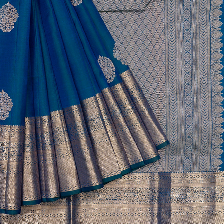 Hayagrivas Handloom Peacock Blue Kanjivaram Silk Saree KBF695G6-4