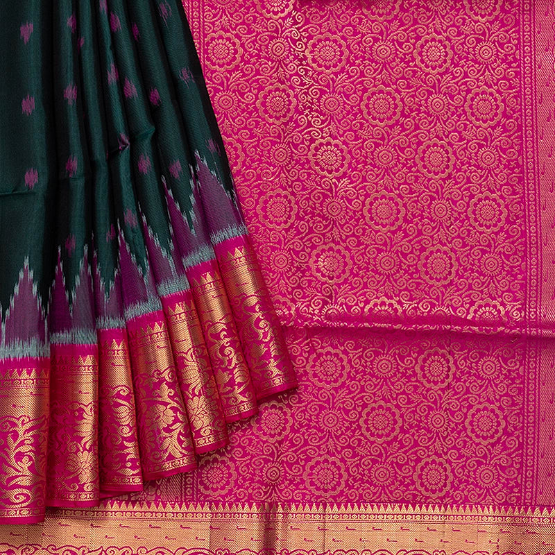 Hayagrivas Peacock Green Handloom Ikkat Soft Silk Saree KBE2154A6-4
