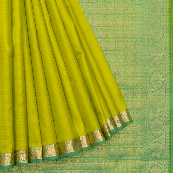 Hayagrivas Handloom Lime Green Kanjivaram Silk Saree with Green Border KBF582G1-16