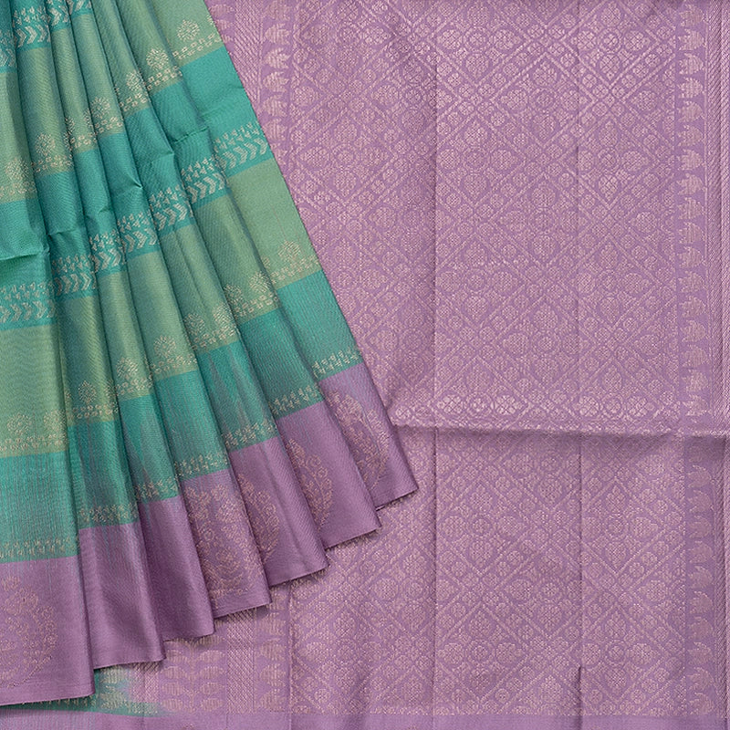 Hayagrivas Blue &amp; Green Stripes Handloom Soft Silk Saree KBF534G5-1
