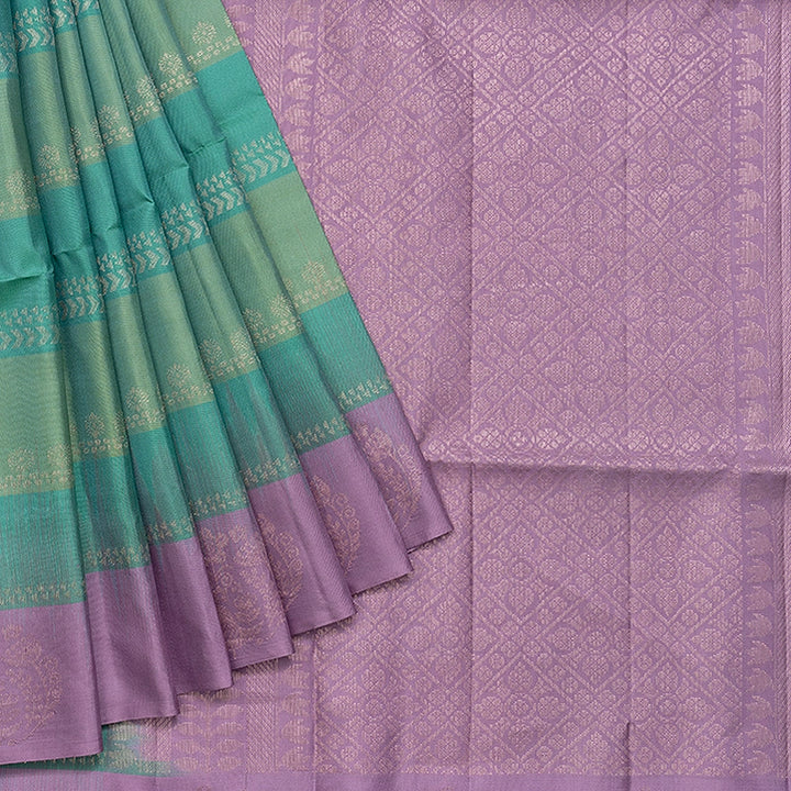 Hayagrivas Blue &amp; Green Stripes Handloom Soft Silk Saree KBF534G5-1