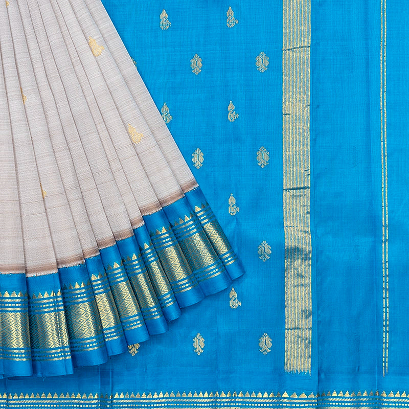 Hayagrivas Light Grey Pure One-sided Border Kanjivaram Silk Saree KBF696G1-45