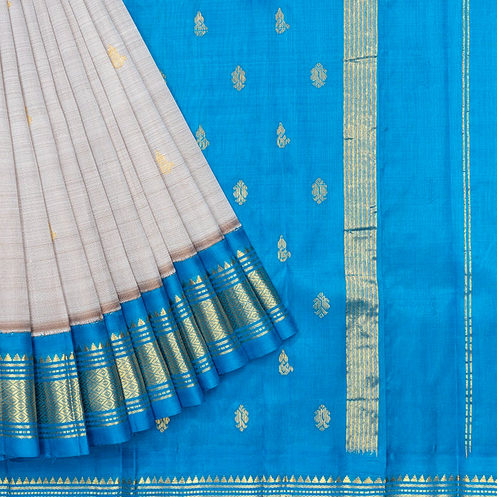 Hayagrivas Light Grey Pure One-sided Border Kanjivaram Silk Saree KBF696G1-45