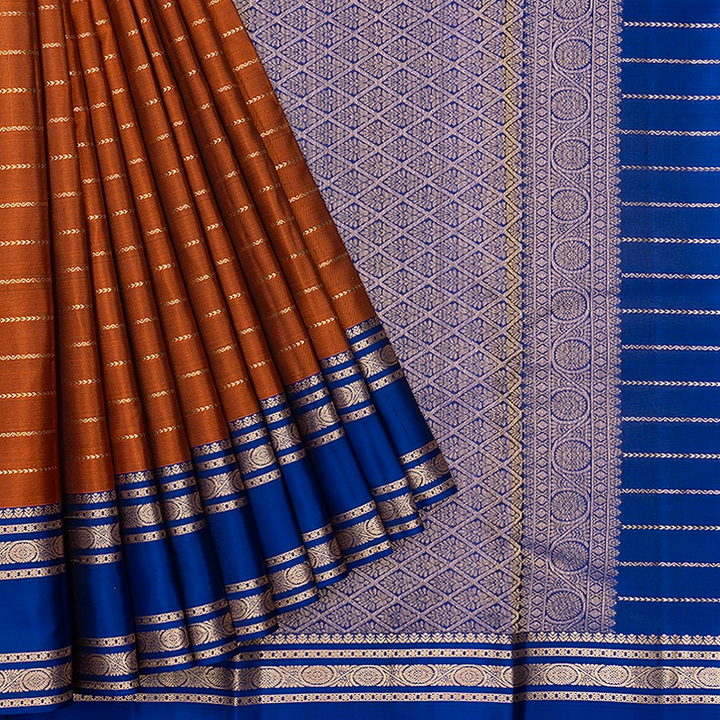 Hayagrivas Handloom Rust Orange Kanjivaram Silk Saree with Blue Border KBF695G10-1