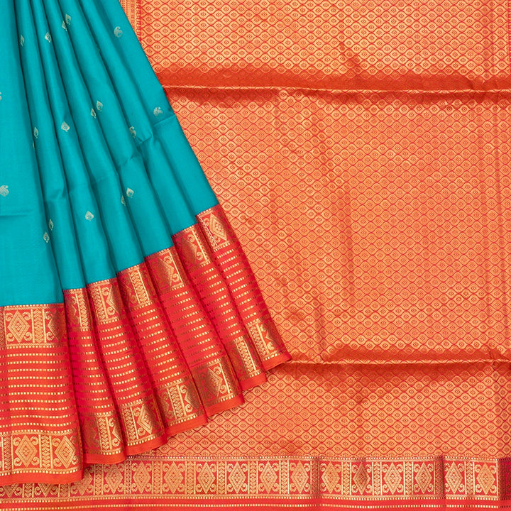 Hayagrivas Teal Green Handloom Soft Silk Saree KBF533G1-3