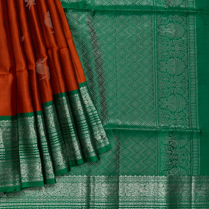 Hayagrivas Rust Orange Handloom Soft Silk Saree KBE1892L3-17