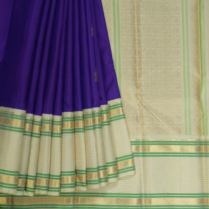 Hayagrivas Handloom Purplish Blue Kanjivaram Silk Saree with Cream border KBE1874L22-1